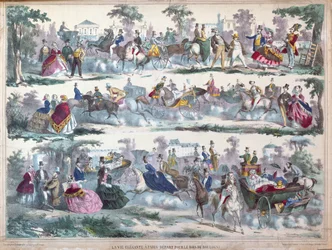 Das elegante Leben in Paris - Abfahrt zum Bois de Boulogne, ca. 1860