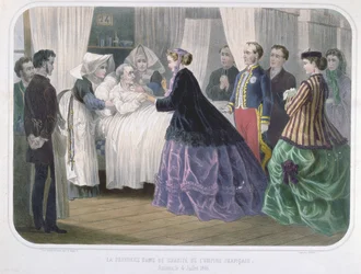 Die Kaiserin Eugenie (1829-1920) besucht die Cholera-Opfer in Amiens am 4. Juli 1866, ca. 1866-70