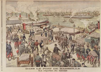 Das Ende des Streiks in Marseille, Illustration aus Le Petit Journal, 23. Oktober 1904