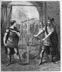 Der gallische Heerführer Brennos (Brennus) besiegt die Römer und verkündet „Vae victis“ (Wehe den Besiegten). Die Gallier forderten nach ihrer Eroberung Roms Lösegeld - Brennus, Anführer des gallischen Stammes der Senonen, spricht das schicksalhafte „Vae