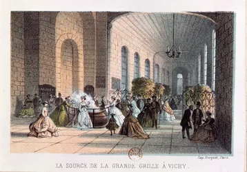 Die Grande Grille Wasserquelle in Vichy, Mitte des 19. Jahrhunderts
