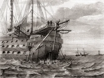 Die HMS Agamemnon bei der Verlegung des transatlantischen Telegraphenkabels, 2. August
