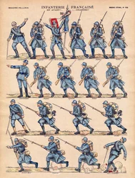 Die Infanterie der französischen Armee beim Laden. Bild von Epinal, Anfang des 20. Jahrhunderts.