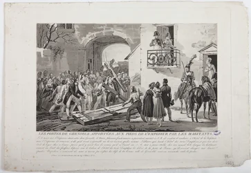Die Einwohner legen die Tore von Grenoble zu Füßen des Kaisers, 6. März 1815, veröffentlicht von Martinet