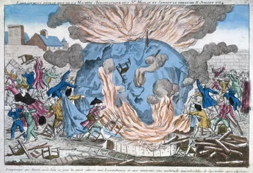 Das bedauerliche Verbrennen des Aerostats von Mioloan und Janinet, 11. Juli 1784