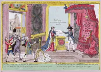 Das Mikroskop des Zorns, das Teleskop des Stolzes und die Augen der Vernunft und des gesunden Menschenverstands, Karikatur der Reaktion des Adels und Klerus auf die Französische Verfassung, um 1791