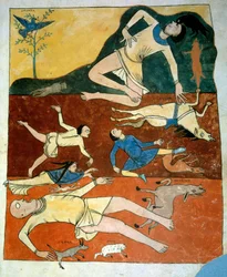 Die Miniatur der universellen Sintflut aus den Kommentaren zu „Die Apokalypse nach Johannes“ geschrieben 775 von dem Mönch Beatus von Liébana