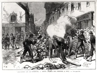 Die Pariser Kommune: Eine Barrikade in Issy, 2. Mai 1871 (Stich)