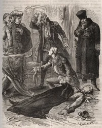 Der russische Kaiser Peter III. (1728-1762), dem eine Residenz zugewiesen wurde, wurde auf Befehl seiner Frau Katharina II., die ihn gerade gestürzt und die Macht übernommen hatte, von Alexei Orlov (1737-1808) und seinen Wachen am 17. Juli 1762 ermordet. G