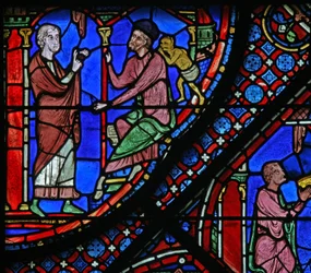 Das St. Jakobus Fenster: Filetus erzählt Almoniges (Hermoniges) von seiner Bekehrung