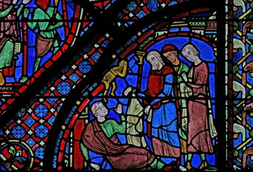 Das St. Jakobus Fenster: Der Dämon verschwindet dank des Mantels von St. Jakobus