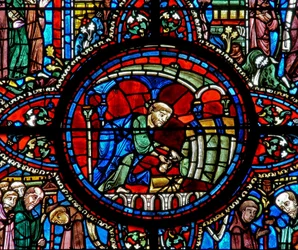 Das St. Lubin Fenster: Den Wein im Keller zapfen