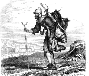 Der Krieg (Symbol) Landsknecht - Druck von J.M. Metelli 1867