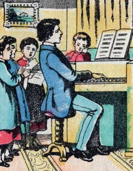 Die Aktivitäten für Mädchen aus guten Familien: Musikunterricht - Epinal-Bild - 19. Jahrhundert (Gravur)