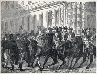 Die Armee zerstreut die Abgeordneten während des Staatsstreichs, der von der Mehrheit des Exekutivdirektoriums gegen die Royalisten der Räte der Alten und der Fünfhundert am 4. September organisiert wurde.