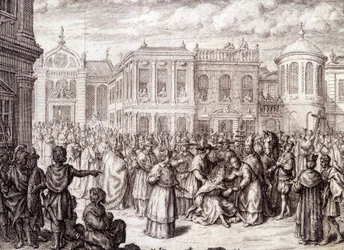 Die Geburt der Päpstin Johanna - in „Geschichte der Päpstin Johanna“ von M. de Spanheim, Den Haag