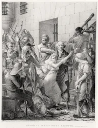 Der Mut von Elisabeth Cazotte, die ihren Vater vor dem Mob schützt (Stich)