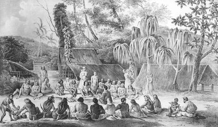 Die Häuptlinge von Tikopia empfangen die Offiziere der Astrolabe, aus 