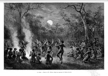 Der Tanz des Bumerangs um das Feuer bei den Aborigines von Australien - in "Tour du Monde"