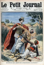 Die Helden des Kolonialismus (in Nordafrika) werden geehrt, allegorische Gravur „Le Petit Journal“, 6. März 1910 (Gravur)
