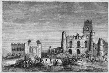 Der Palast des Negus (Negus) oder der Könige von Äthiopien in Gondar. Gravur von 1896 in „L