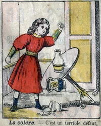 Die sieben Todsünden: Zorn. Epinal-Bild Ende des 19. Jahrhunderts. (I sette peccati o vizi capitali)