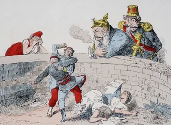 Die Situation - Gauillaume: Wir müssen Verrückten helfen, Badingue (Napoleon III): Lass sie machen, mein Bruder, es wird Zeit einzugreifen, wenn sie (die Pariser) sich selbst aufgefressen haben. Karikatur über die Kommune.