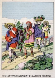 Die Spione kehren aus dem Gelobten Land zurück - in „Das Leben des Moses“, ed. Olivier Pinot, Epinal, Ende des 19. Jahrhunderts