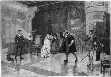 Theateraufführung: „Hernani“ von Victor Hugo (1802-1885), Akt I Szene 3. Paris, Comédie Française