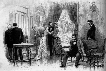 Theateraufführung: „The merchant of his honor“ von Jules Duval. Akt IV, letzte Szene. Paris, Theatre de Cluny