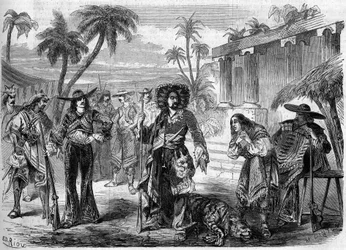 Theateraufführung von „Les Pirates de la Savane“ (erster Akt, drittes Bild) von Auguste Anicet Bourgeois (1806-1871) und Ferdinand Dugue. Paris, Théâtre de la Gaîté