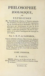 Titelseite von "Philosophie Zoologique" von Jean-Baptiste Lamarck, veröffentlicht in Paris, 1809