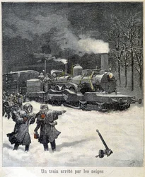 Zug gezwungen, wegen Schnee zu stoppen. Illustration der Zeitung „Le Petit Parisien“ vom März 1892.
