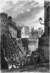 Transformationen von Paris unter dem Zweiten Kaiserreich, Haussmanns Paris: Blick auf die Rue Rollin an ihrer Kreuzung mit der Rue Monge.