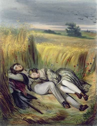 Zwei Liebende liegen in einem Kornfeld