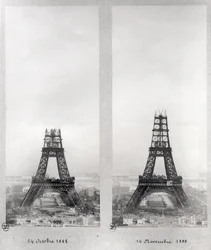 Zwei Ansichten des Baus des Eiffelturms, Paris, 14. Oktober und 14. November 1888