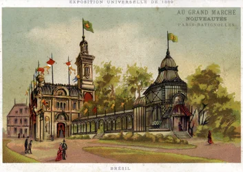 Weltausstellung von 1889. Der Pavillon von Brasilien. Paris Batignolles. Chromolithographie des späten 19. Jahrhunderts.
