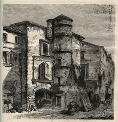 Uzès - das alte Schloss - Gard - Frankreich - Gravur in „PATRIE“ - BESCHREIBUNG PECTUREQUIREQUE DE LA FRANCE IN 6 BÄNDEN VON LUCIEN HUARD - Ende des 19. Jahrhunderts