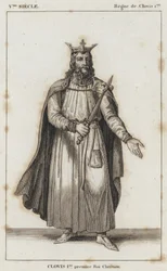 5. Jahrhundert, Herrschaft von Clovis I., Clovis I., erster christlicher König (Gravur)