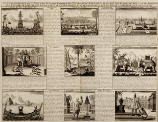 Verschiedene Ansichten von Siam und Ayutthaya, aus Du Royaume de Siam von Simon de la Loubere, veröffentlicht 1688
