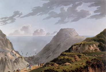 Ansicht von Jamestown und dem Weg nach Longwood, um 1821