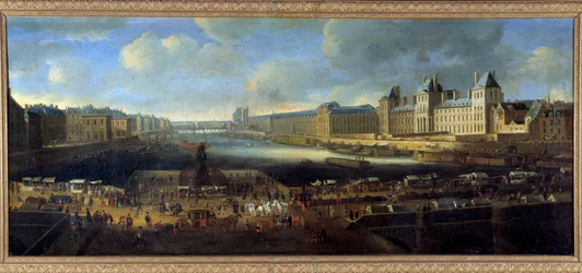 Ansicht von Paris von der Louvre-Seite, aufgenommen von der Pont Neuf