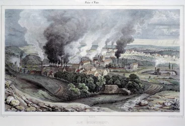 Ansicht der Gießerei und Kristallerie du Creusot um 1820-1830