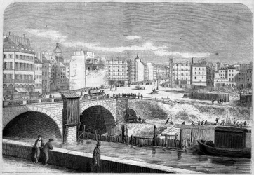 Ansicht der Saint-Michel-Brücke, erbaut 1857, und Place Saint-Michel in Paris