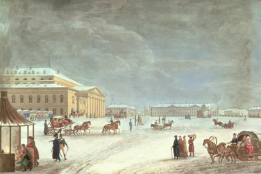 Ansicht des Platzes und des Großen Theaters, St. Petersburg (farbige Lithografie)