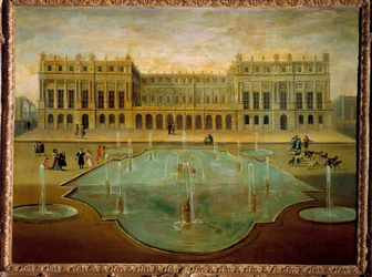 Ansicht des Schlosses von Versailles von der Gartenseite vor 1678
