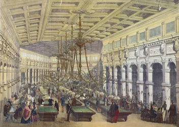 Blick auf das Innere des Grand Cafe Parisien, Paris, graviert von Thibault, 1855