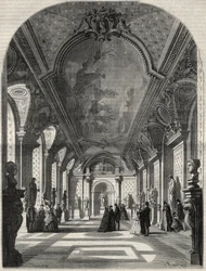 Ansicht des neuen Raums der römischen Kaiser im Musée des Antiques du Louvre. Gravur in „L