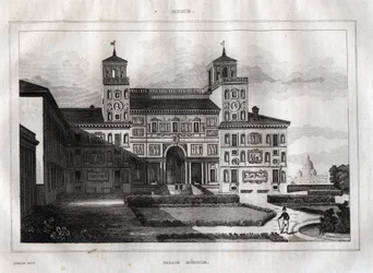 Villa Medici Rom - Villa Medicis - Gravur aus "Picturesque Italy" - Historische und beschreibende Malerei Italiens" von M. de Norvins, Ch. Nodier 1834-1836