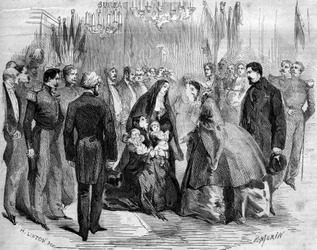 Besuch von Napoleon III. (1808-1873) und der Kaiserin Eugenie (1826-1920) in Chauny (Aisne, 02)